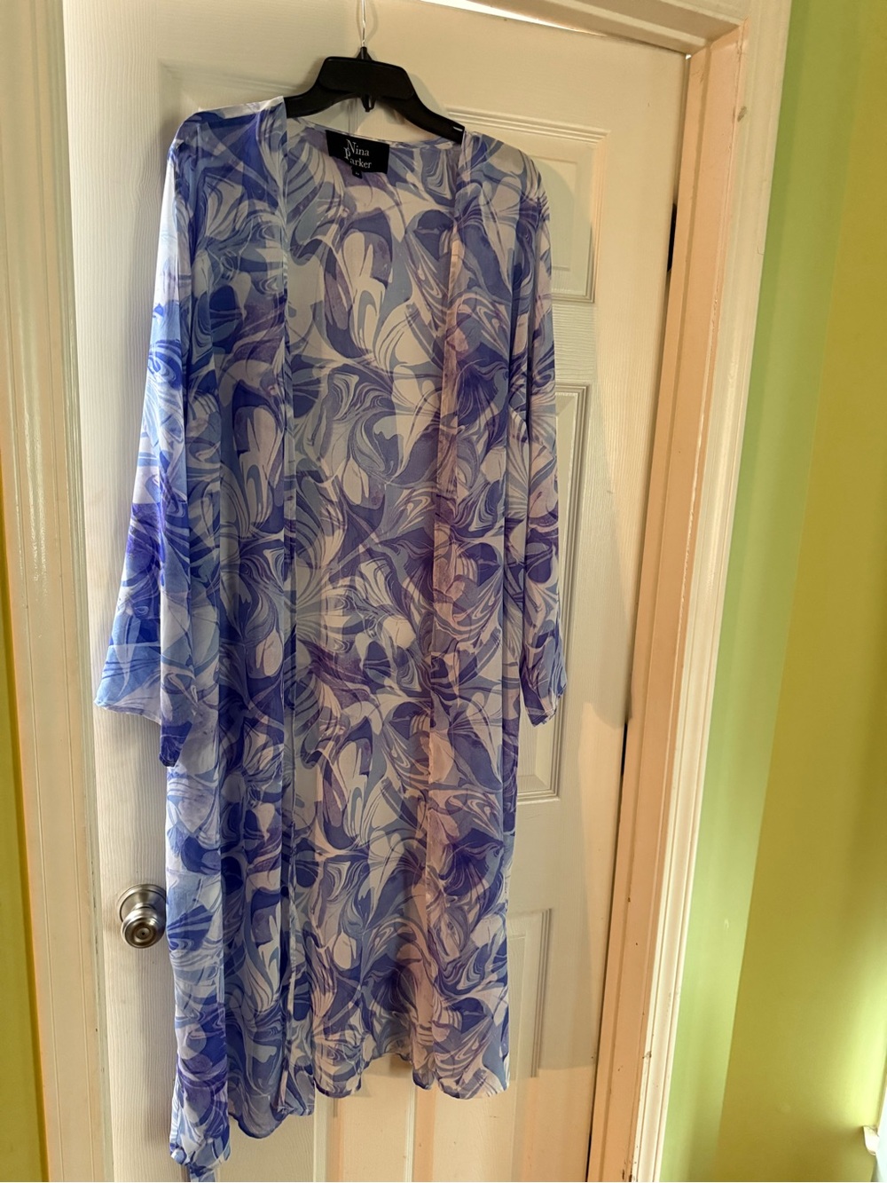 Nina Parker Blue & White Abstract Kimono – 2X | NWOT